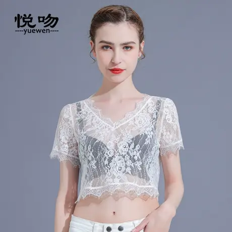 半截蕾丝打底衫女内搭防走光抹胸短袖半身v领上衣夏薄款罩衫裹胸图片