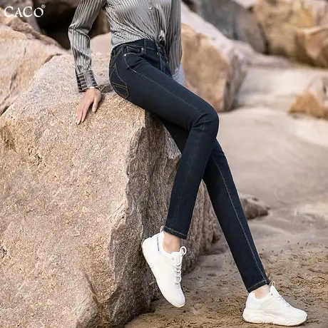 小脚牛仔裤女2025新品高腰修身显瘦弹力时尚不对称设计感休闲长裤商品大图