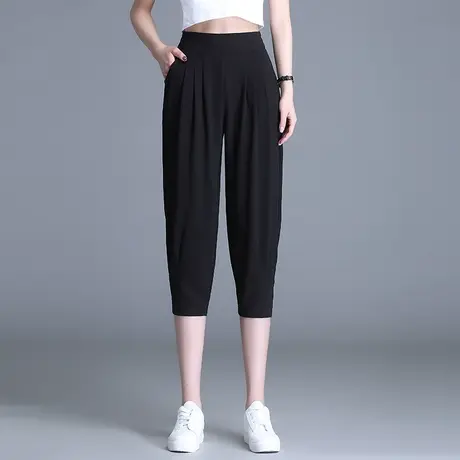 夏季显瘦哈伦裤女松紧腰时尚七分裤2023新款黑色休闲裤小脚萝卜裤商品大图