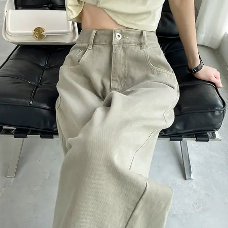 阔腿高腰牛仔裤女2023年秋冬季新款小个子显瘦宽松休闲直筒拖地裤商品大图