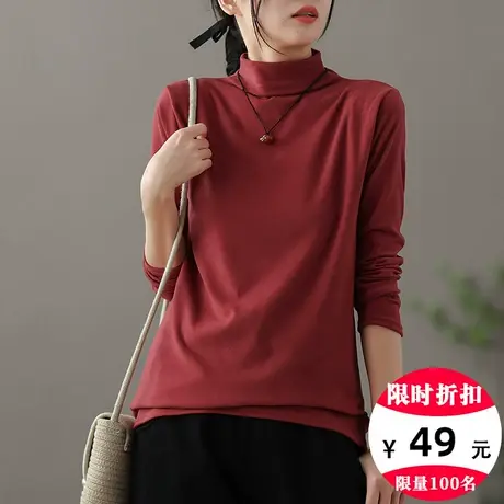 dza短款薄绒高领长袖t恤女士秋冬洋气内搭打底衫宽松套头纯色上衣图片
