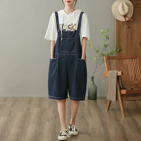 dza 高腰显瘦牛仔背带裤女2023夏季五分直筒阔腿裤减龄百搭休闲裤图片