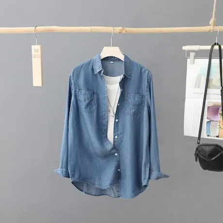 深色轻薄牛仔衬衫百搭女长袖2024春夏新款港味气质衬衣上衣薄开衫图片