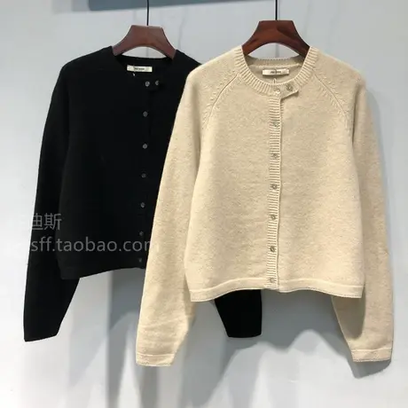 2023秋冬 韩国新款纯色圆领前排扣宽松短款羊毛毛衣短开衫上衣女商品大图
