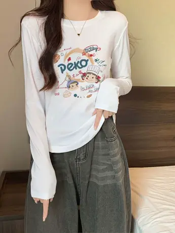 白色仿棉女士内搭打底衫2023新款秋冬季德绒显瘦遮肉长袖t恤上衣商品大图