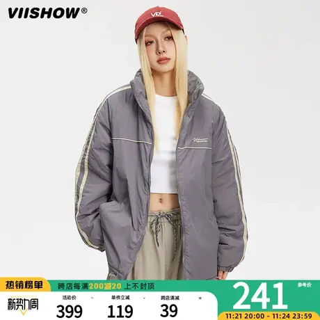 VIISHOW美式简约字母立领棉服外套秋冬复古休闲男生外套加厚棉衣商品大图