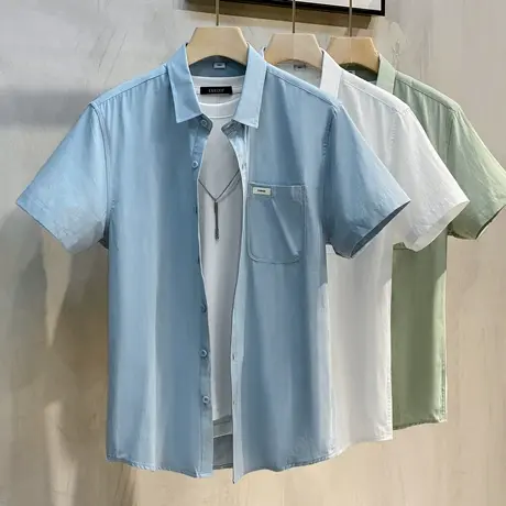 2023夏季新款棉质短袖衬衫男宽松潮流小日系简约百搭外穿男士衬衣商品大图