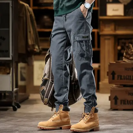 时尚潮流裤子男款多口袋束脚工装裤男美式复古春秋工装裤商品大图