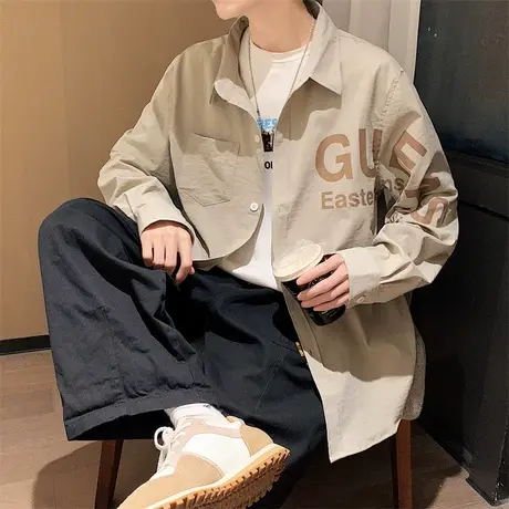 衬衫男长袖夏季潮牌易打理宽松休闲外套春秋款印花痞帅青少年衬衣商品大图