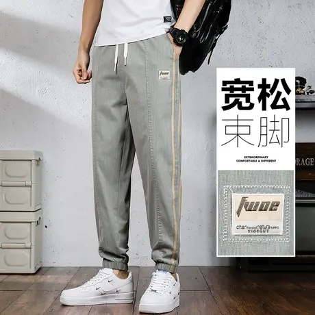 夏季薄款潮牌条纹工装休闲裤男生痞帅气青少年学生男士九分男裤子商品大图