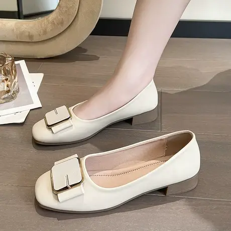 单鞋女夏季2024年新款气质一脚蹬浅口豆豆鞋百搭配裙子仙女风瓢鞋商品大图