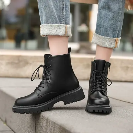 厚底马丁靴女英伦风2024年新款秋季短靴黑色短筒机车靴子百搭单靴商品大图