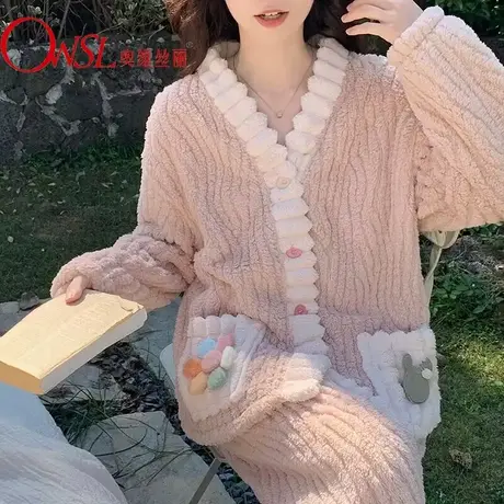 珊瑚绒睡衣冬季女款加绒加厚秋冬法兰绒可外穿家居服套装商品大图