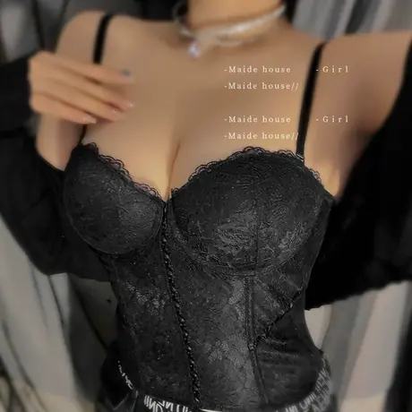 性感调整型聚拢塑身衣套装蕾丝丁字裤成套吊袜带马甲黑色女束身衣商品大图