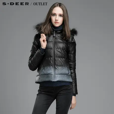 s.deer圣迪奥女装撞色渐变晕染连帽羽绒服S14482411图片