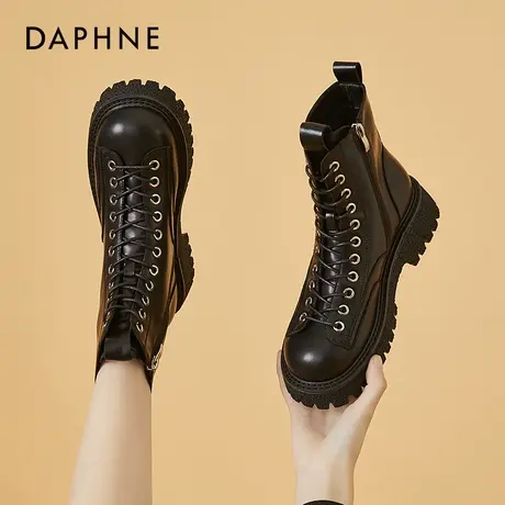 达芙妮女靴2021年秋冬新款厚底复古真皮马丁靴女英伦风百搭短靴女图片
