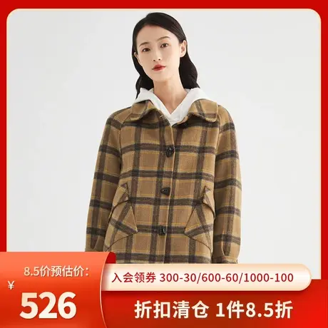 伊芙丽毛呢外套女秋冬新品长袖格纹通勤短外套小个子女士双面呢商品大图