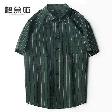 男士亚麻短袖衬衫麻布男装条纹休闲大码宽松棉麻料衬衣春夏装寸衫商品大图