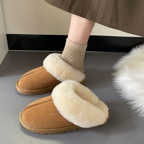 包头半拖鞋女外穿2023新款休闲懒人秋冬勃肯毛拖网红复古轻便棉拖图片