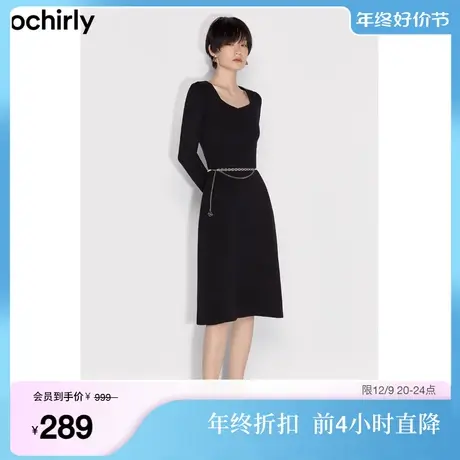 【新降】黑标系列 欧时力含羊毛毛织连衣裙 春新心形领链饰小黑裙图片
