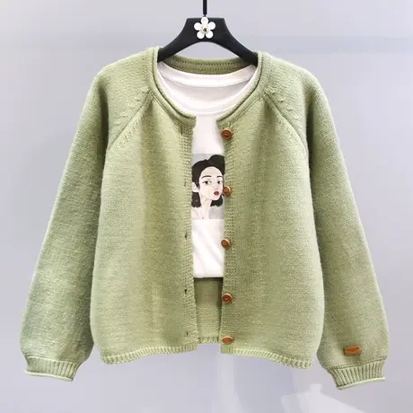 日系复古软糯圆领毛衣外套女冬季2023新款宽松慵懒风百搭针织开衫商品大图