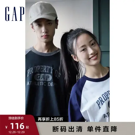 【断码优惠】庆怜同款Gap男女装春秋LOGO长袖T恤休闲上衣773184商品大图