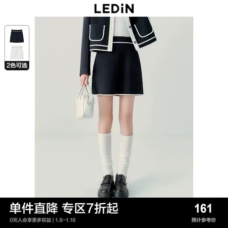 乐町撞边A字半身裙秋冬新款毛呢短裙高腰显瘦少女风时尚半裙图片