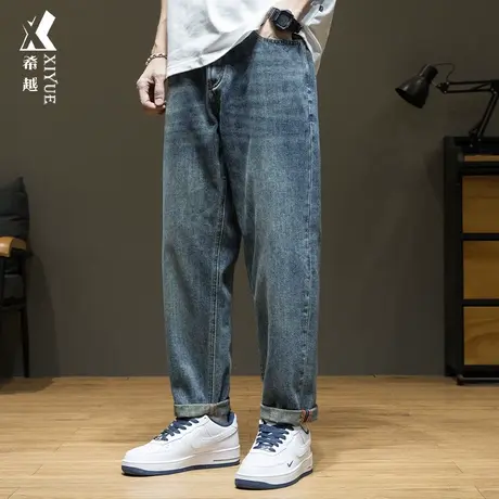 希越春季重磅牛仔裤男2024新款复古直筒男士休闲裤宽松大码九分裤商品大图