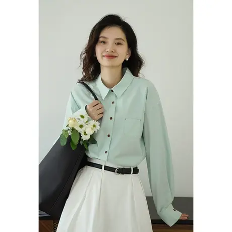 嘉茱莉2025春季新款法式衬衫外套女翻领百搭宽松上衣1OO棉衬衣图片