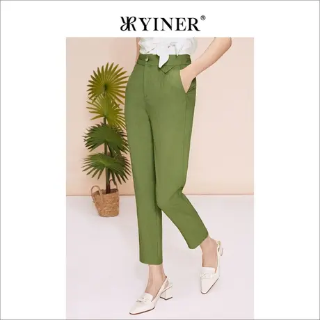 【醋酸系列】YINER音儿女装夏季百搭休闲裤绿色长裤商品大图