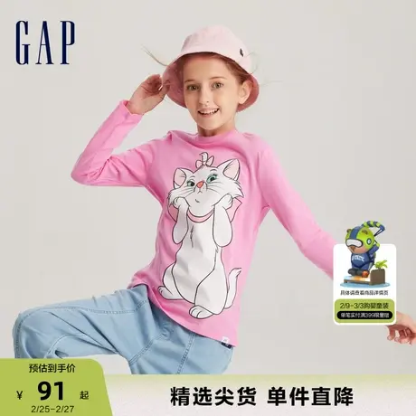 【玛丽猫联名】Gap女童春秋舒适长袖T恤儿童装时髦洋气上衣766053商品大图
