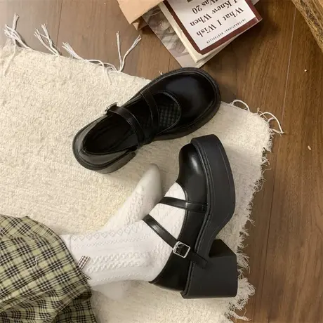 厚底玛丽珍鞋女2024年春夏季新款复古英伦风小皮鞋粗跟高跟单鞋潮商品大图