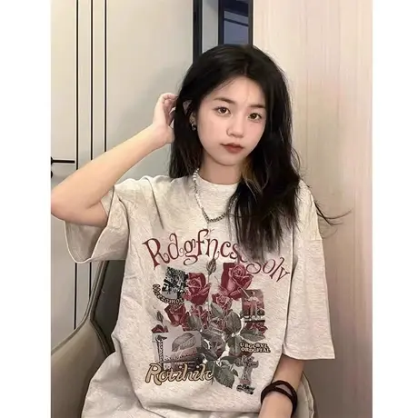 重磅纯棉短袖T恤2024年潮牌爆款夏季正肩宽松中长款大码半袖上衣商品大图