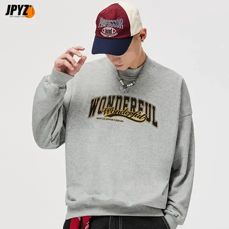 潮牌落肩袖圆领卫衣男秋款情侣宽松潮流百搭ins上衣男装2022新款商品大图