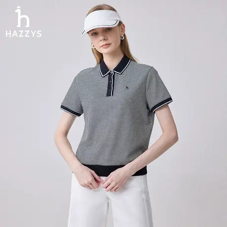 【商场同款】Hazzys哈吉斯24夏季新品细条纹短袖POLO衫运动t恤女图片
