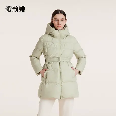 现货歌莉娅中长款羽绒服女冬新款加厚保暖连帽收腰外套1BSC8C970图片
