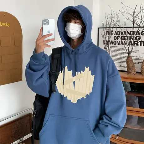 连帽卫衣男ins潮牌复古宽松春秋款男生vintage加厚加绒情侣装外套商品大图