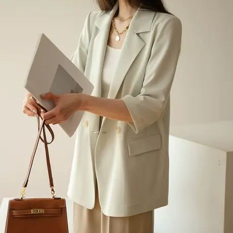 【清仓到手仅129】短袖西装外套女薄款防晒休闲西服小众短款上衣商品大图