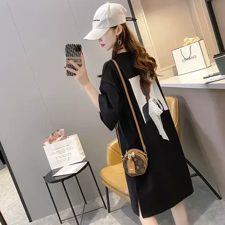 纯棉短袖T恤女装宽松2023年新款秋季洋气中长款设计感打底衫爆款商品大图