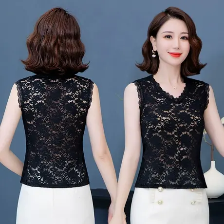 蕾丝吊带背心女夏西装内搭镂空纯色设计感小众气质宽松打底衫上衣商品大图