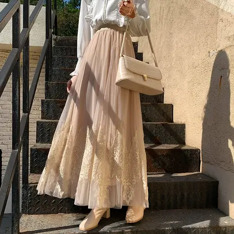 2022春秋冬新款显瘦网纱裙超仙女高腰蓬蓬长裙子半身裙170高个子图片