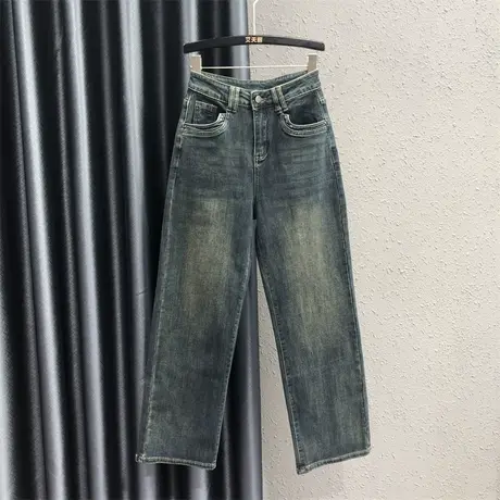 2023秋季新款高腰牛仔直筒裤女时尚简约百搭洋气休闲拖地裤长裤潮图片