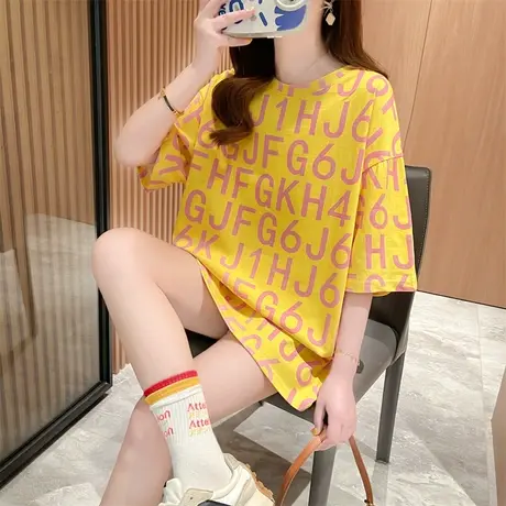 中长款短袖t恤女2023年新款春夏季打底衫内搭体恤宽松大码上衣图片