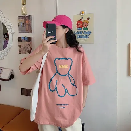 网红短袖t恤女夏2020宽松纯棉潮ins超火原宿bf慵懒风百搭半袖上衣商品大图