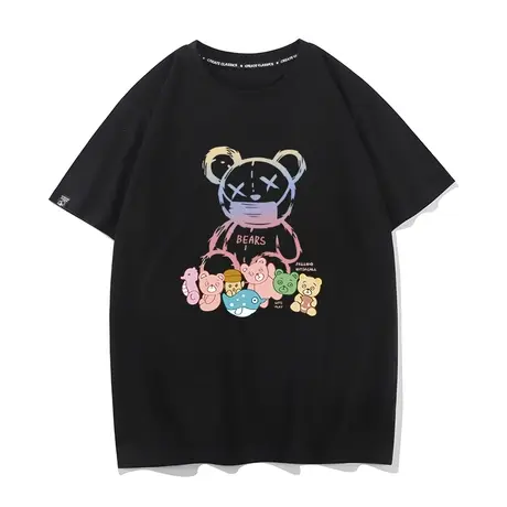 秀洛一群小熊熊T恤夏季男士短袖宽松半袖纯棉潮流圆领体恤打底衫商品大图
