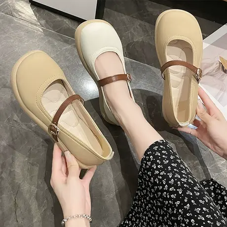 复古小皮鞋女配裙子温柔防滑平底豆豆鞋单鞋2023新款夏季玛丽珍鞋商品大图
