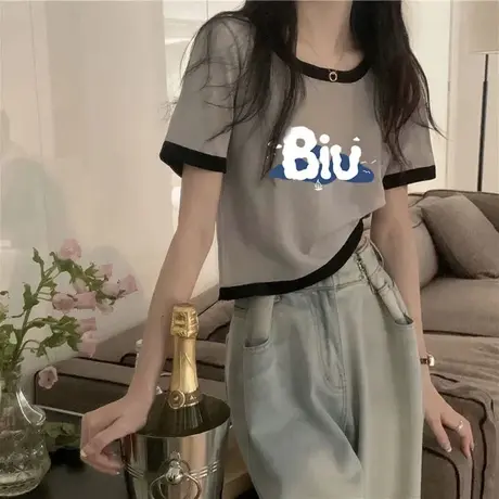 胖mm大码女装夏季新款宽松显瘦遮肚子小众别致正肩上衣ins潮200斤商品大图