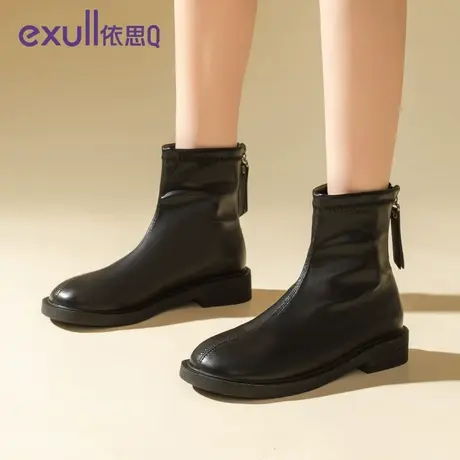 依思q瘦瘦短靴女2023新款切尔西靴秋冬女鞋子低跟马丁靴加绒靴子图片
