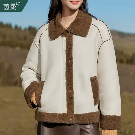 茵曼小香风麂皮绒短款外套女2023冬季新款美拉德穿搭加绒夹克上衣商品大图