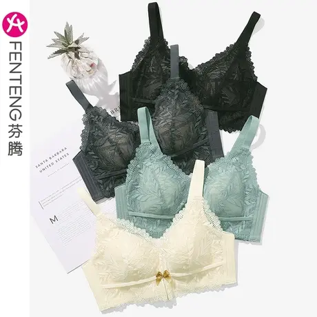 芬腾女士内衣性感蕾丝薄款大胸显小聚拢上托收副乳无钢圈胸罩文胸图片